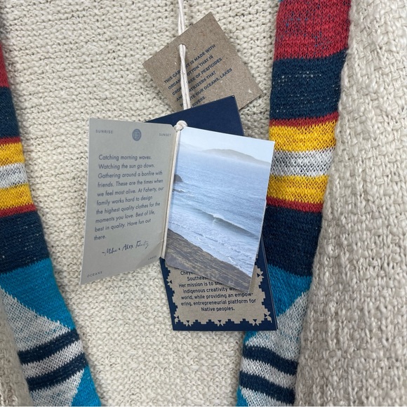 NWT Faherty Crow Stripes Duster Cardigan Braided Belt Border Stripe Ivory M / L - Picture 9 of 16